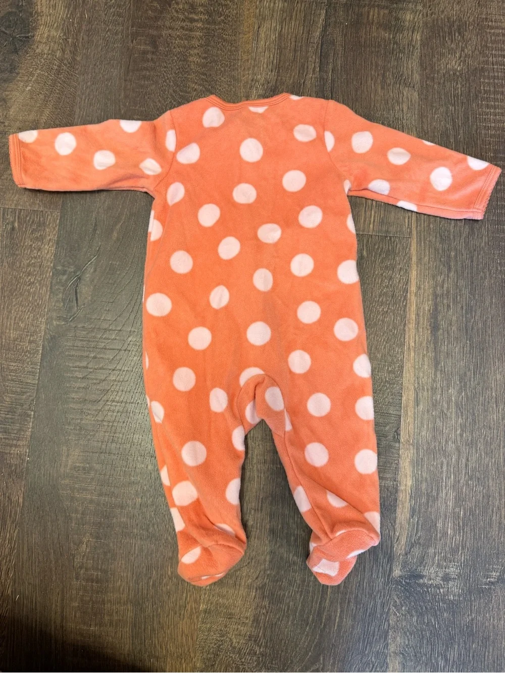 Carter's Coral Polka Dot Bunny Fleece Footed One-Piece